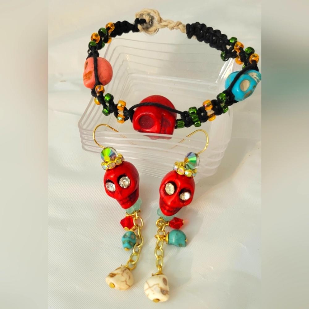 Day Of the Dead Sugar Skull Earrings & Bracelet